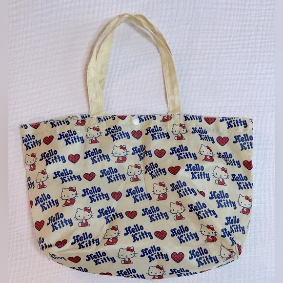 Vintage Sanrio - Hello Kitty Tote Bag Hearts Cream Pattern - Medium Snap Close - Picture 3 of 9